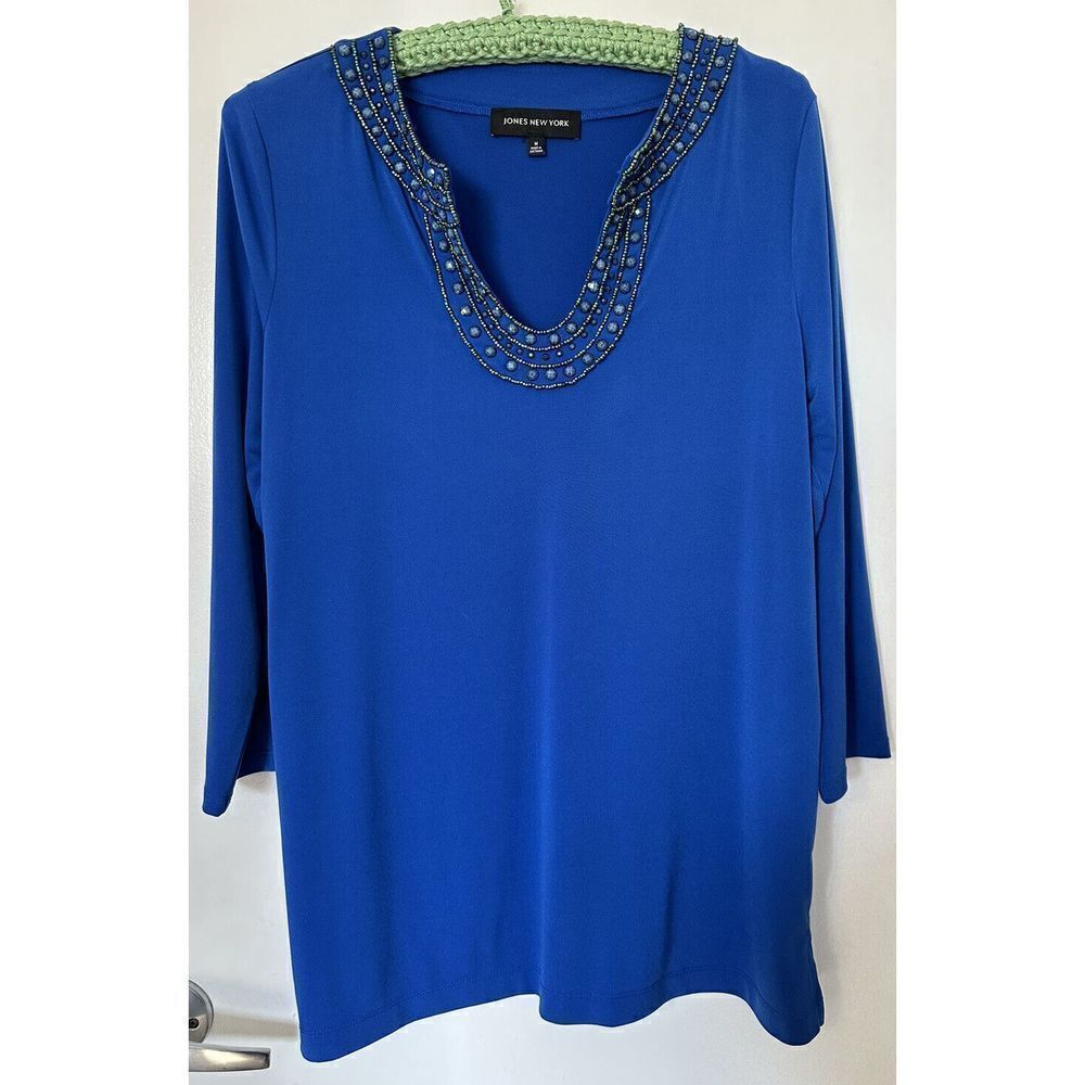 Jones New York  Ladies Royal Blue Pullover Top with Beading Size Medium